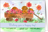 Happy Day Puppy Wagon Dragonflies Flowers Friendship card