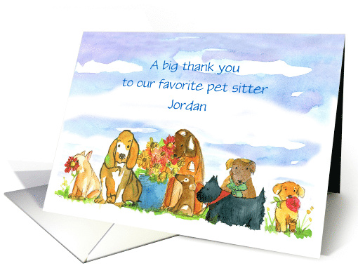 Pet Sitter Thank You Dogs Watercolor Custom Name card (1595930)