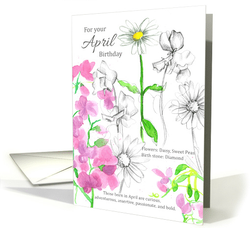 For Your April Birthday Daisy Sweet Peas Botanical card (1598818)