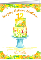 Happy 12th Golden Birthday Cake Custom Name card