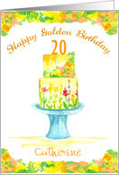 Happy 20th Golden Birthday Cake Custom Name card