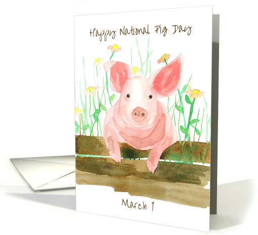 Happy National Pig Day March 1 Watercolor card (1603090)