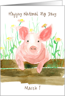 Happy National Pig Day March 1 Watercolor card