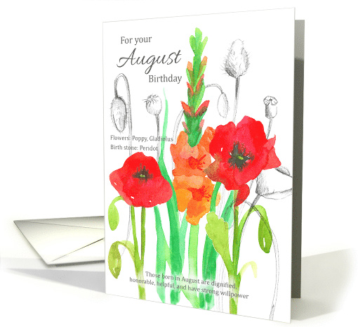For Your August Birthday Gladiolus Poppies Botanical card (1603272)