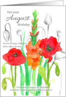 For Your August Birthday Gladiolus Poppies Botanical card
