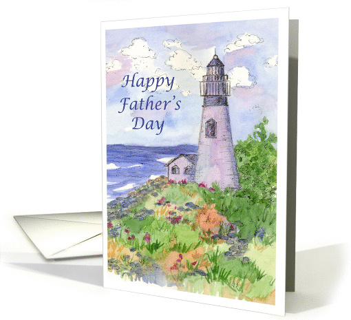 Happy Father's Day Lighthouse Landscape Watercolor Painting card
