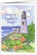Happy Father’s Day Lighthouse Landscape Watercolor Painting card