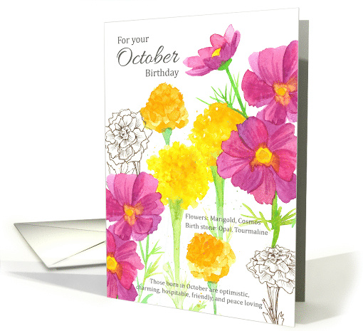For Your October Birthday Marigold Cosmos Flowers card (1605848)