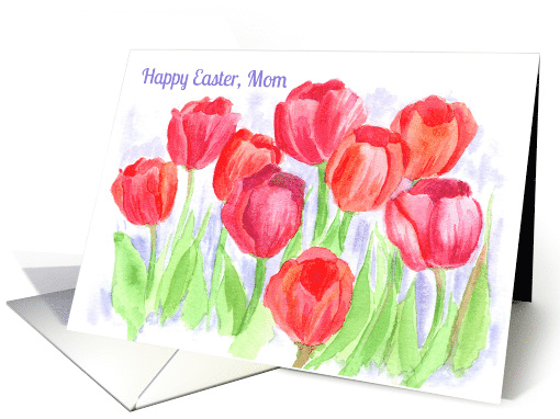 Happy Easter Mom Red Tulip Watercolor Flowers card (1608346)