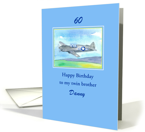 Happy 60th Birthday Twin Brother Vintage Airplane Custom Name card