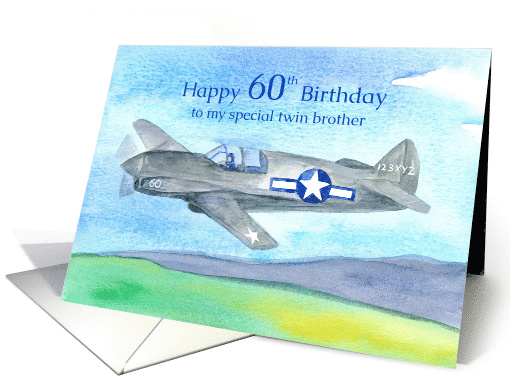 Happy 60th Birthday Twin Brother Vintage Airplane card (1608430)