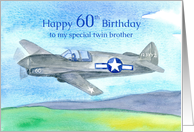 Happy 60th Birthday Twin Brother Vintage Airplane card