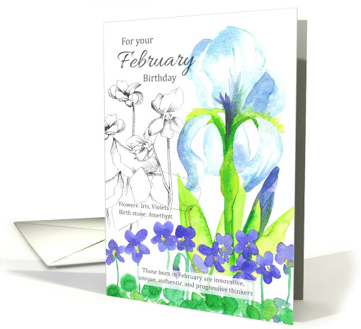 For Your February Birthday Iris Violets Botanical card (1618054)