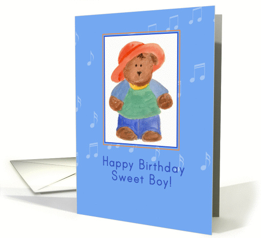 Happy Birthday Sweet Boy Bear Illustration Musical Notes card (162209)