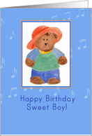 Happy Birthday Sweet Boy Bear Illustration Musical Notes card