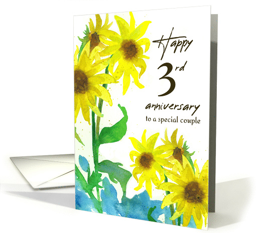 Happy Third Anniversary Special Couple Sunflowers Spatter card