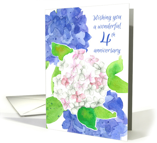Wishing You A Wonderful Fourth Anniversary Hydrangea Flowers card