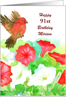 Happy 91st Birthday Red Petunia Finch Bird Custom Name card