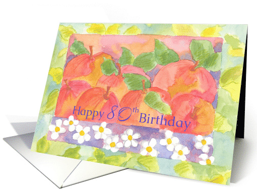 Happy 80th Birthday Autumn Apples Watercolor Fruit card (163892)