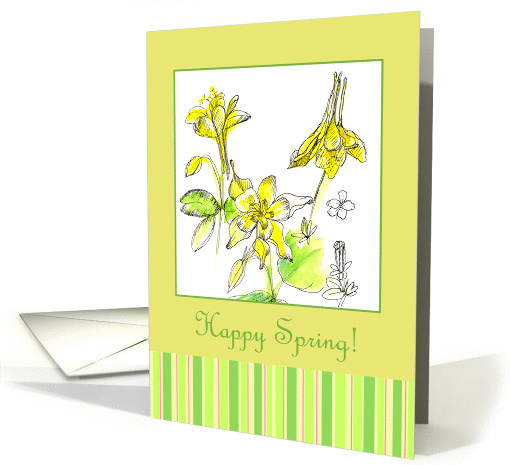 Happy Spring Yellow Columbine Flowers Thinking Of You card (163898)