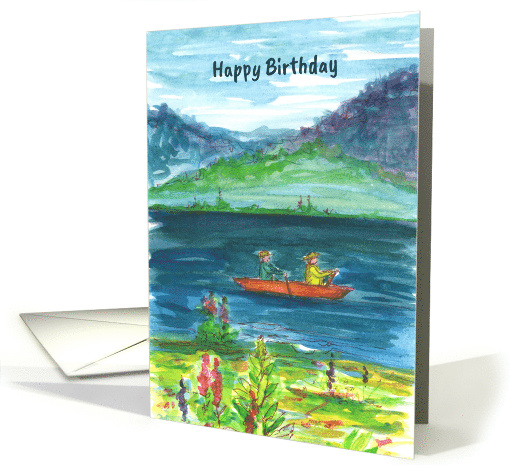 Happy Birthday Kayak Mountain Lake Water Sports card (1639222)