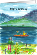 Happy Birthday Kayak Mountain Lake Water Sports card