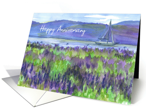 Happy Anniversary Sailboat Mountain Lupine Wildflowers card (1639232)
