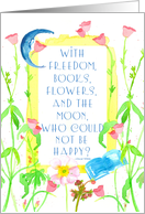 Be Happy Flowers Books Moon Spatter Dots Oscar Wilde Quote card