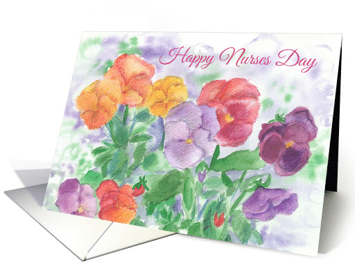 Happy Nurses Day Rainbow Pansy Garden Watercolor card (164622)