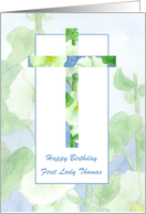 Happy Birthday Cross Hollyhock Flowers Custom Name card
