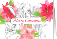 Merry Christmas Poinsettia Flower Bouquet Botanical card