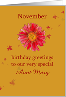 November Birthday Greetings Aunt Custom Name card