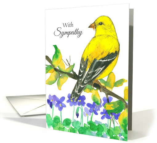 With Sympathy Goldfinch Bird Violet Flowers card (1655974)