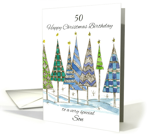 Happy 50th Christmas Birthday Son Trees Custom Age card (1657054)