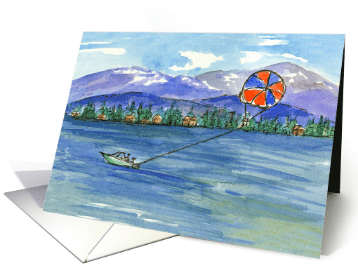 Happy Summer Parasailing Mountain Lake Blank card (165882)