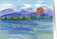 Happy Summer Parasailing Mountain Lake Blank card