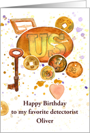 Happy Birthday Metal Detecting Treasures Spatter Custom Name card