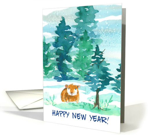 Happy New Year Guinea Pig Winter Forest Snow card (1661784)