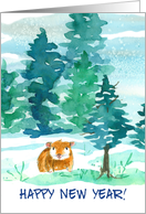 Happy New Year Guinea Pig Winter Forest Snow card