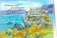 Retirement Congratulations Fishing Boat Mountain Lake card