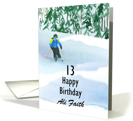 Winter Skiing Sports Happy 13th Birthday Custom Name card (1675204)