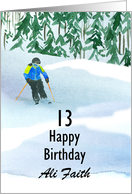 Winter Skiing Sports Happy 13th Birthday Custom Name card