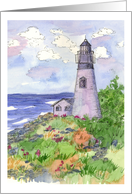 Lighthouse Ocean Seaside Wildflowers Blank card