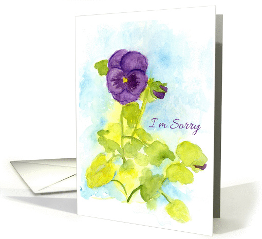 I'm Sorry Apology Purple Pansy Flower Watercolor Painting card