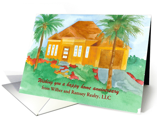 Happy First Home Anniversary Real Estate Custom Name Tropical card