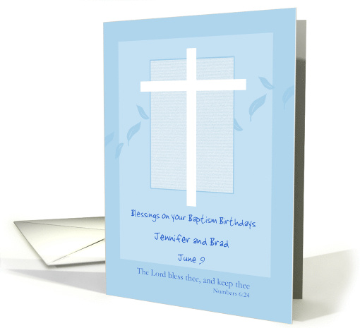 Baptism Anniversary for Two People Cross Bible Verse Blue... (1685204)