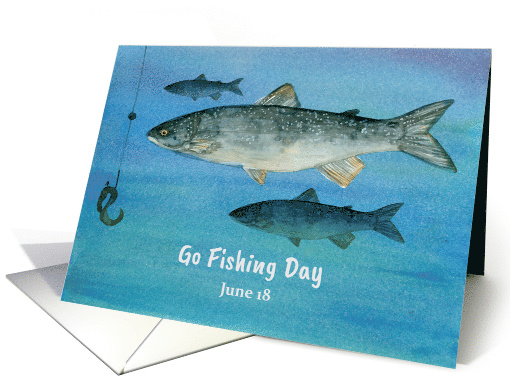Go Fishing Day June 18 Lake Fish Worm Bait Watercolor card (1687080)