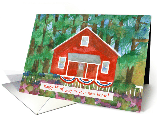 Happy 4th of July In New Home Red House Patriotic Flags card (1687782)
