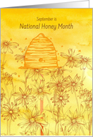 National Honey Month September Bee Skep Wildflowers card