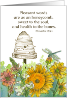 Pleasant Words Proverbs 16 24 Bible Verse Bee Skep Flowers card